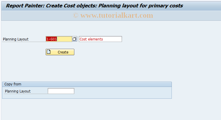 SAP TCode KK65 - COC Create Planing Layt Cost/ActInput