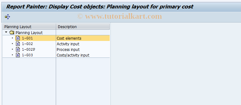 SAP TCode KK67 - COC Display Plnng Layt Cost/ActvInpt