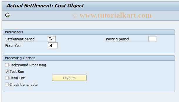 SAP TCode KK89 - Actual Settlement: Cost Objects