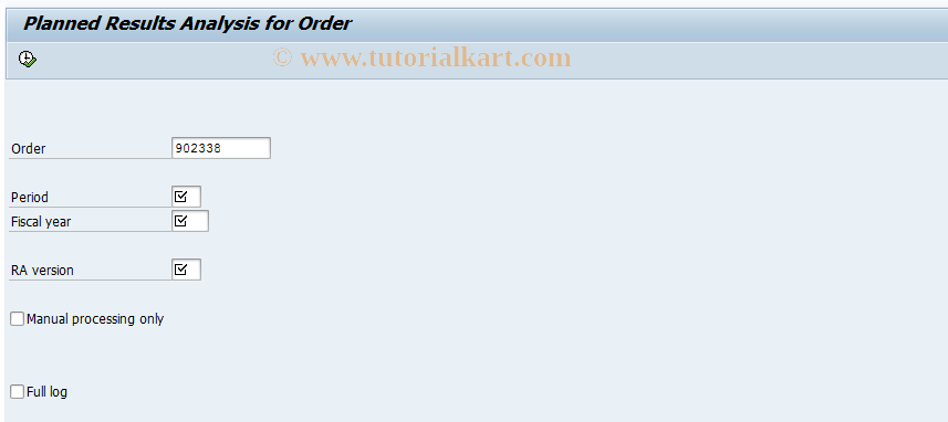 SAP TCode KKA1P - Order Results Analysis and WIP Calc.