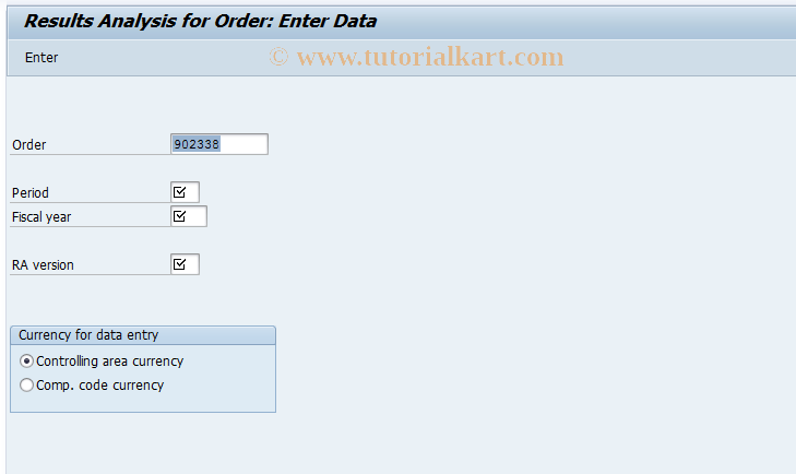 SAP TCode KKA4 - Create Res. Analysis Data for Order