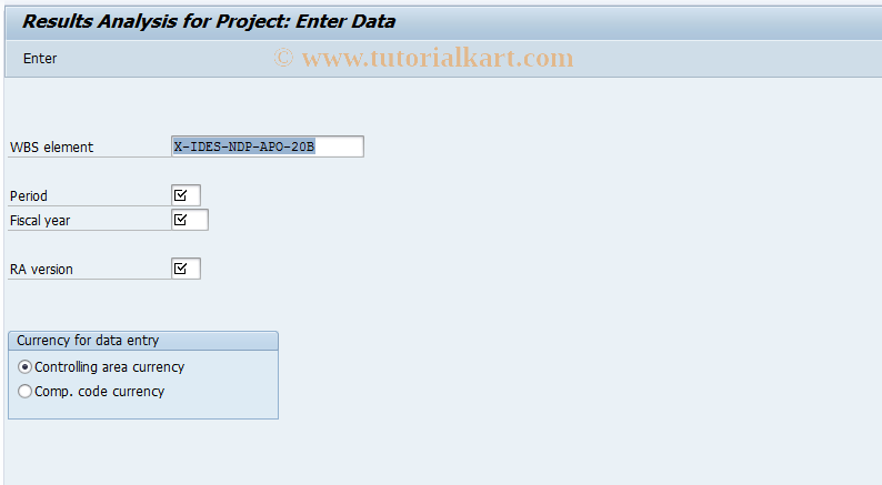 SAP TCode KKA5 - Create RA Data for WBS Element