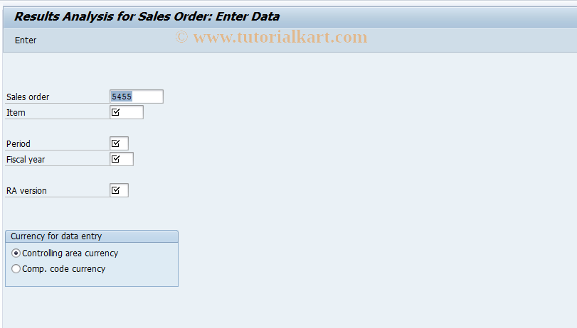 SAP TCode KKA6 - Create RA Data for Sales Order