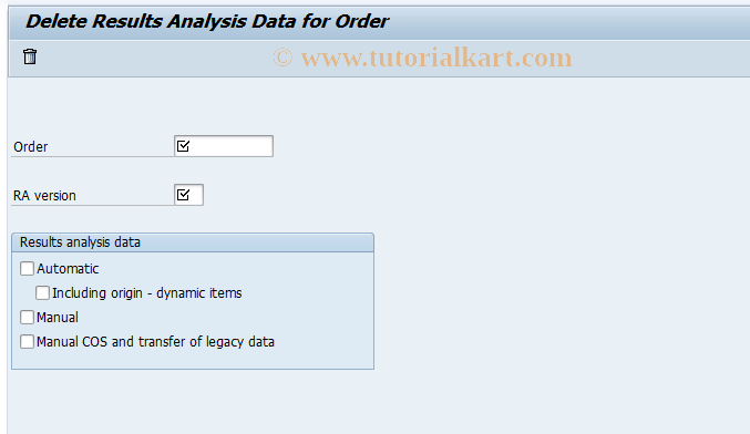 SAP TCode KKA7 - Delete Results Anal. Data for Order