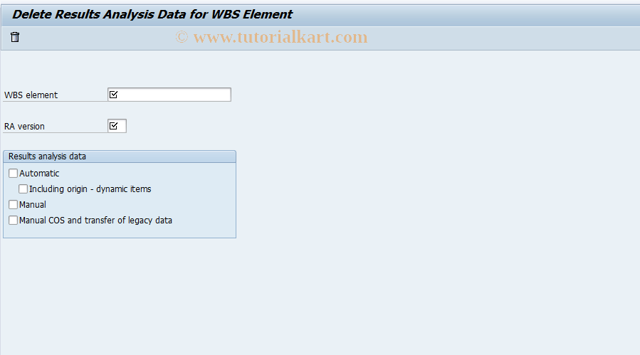 SAP TCode KKA8 - Delete RA Data for WBS Element