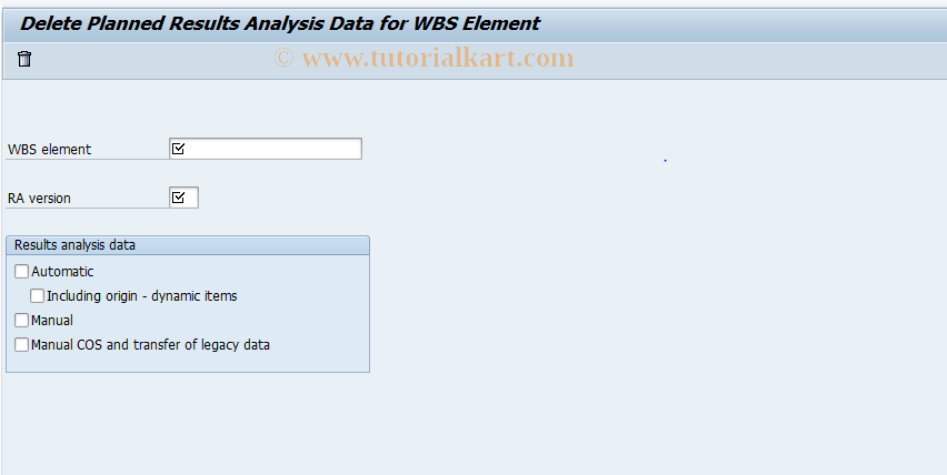 SAP TCode KKA8P - Delete RA Data for WBS Element