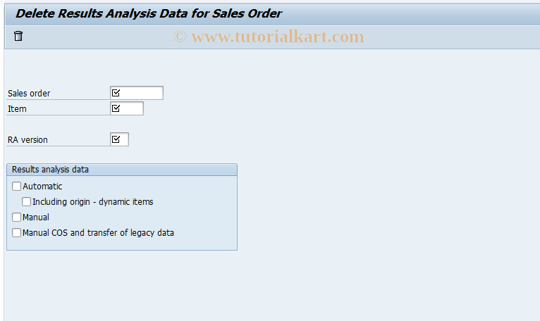 SAP TCode KKA9 - Delete RA Data for Sales Order