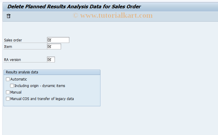 SAP TCode KKA9P - Delete RA Data for Sales Order