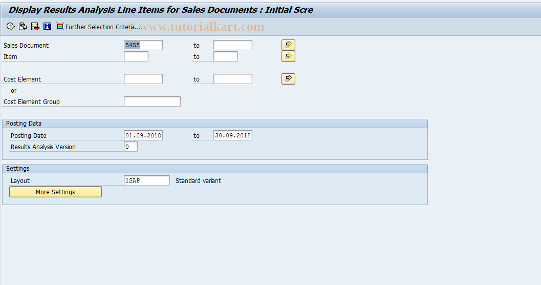 SAP TCode KKAA - Sales Document Line Items Res.Anal.