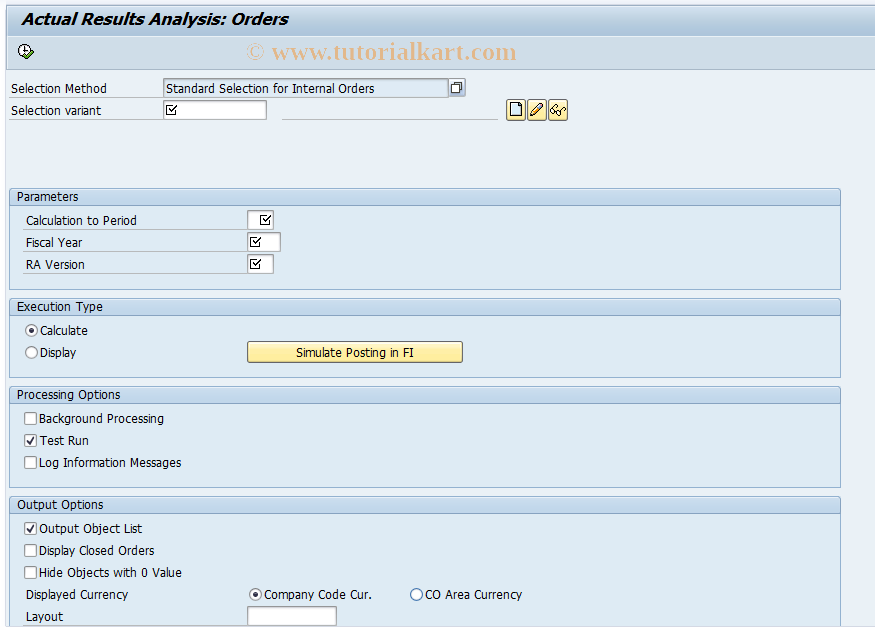 SAP TCode KKAI - Actual Results Analysis: Orders