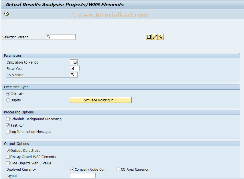 SAP TCode KKAJ - Actual Results Analysis: WBS Elem.