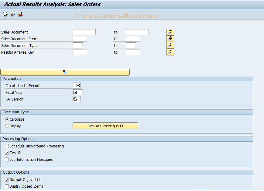 SAP TCode KKAK - Actual Results Analysis: Sales Ordrs