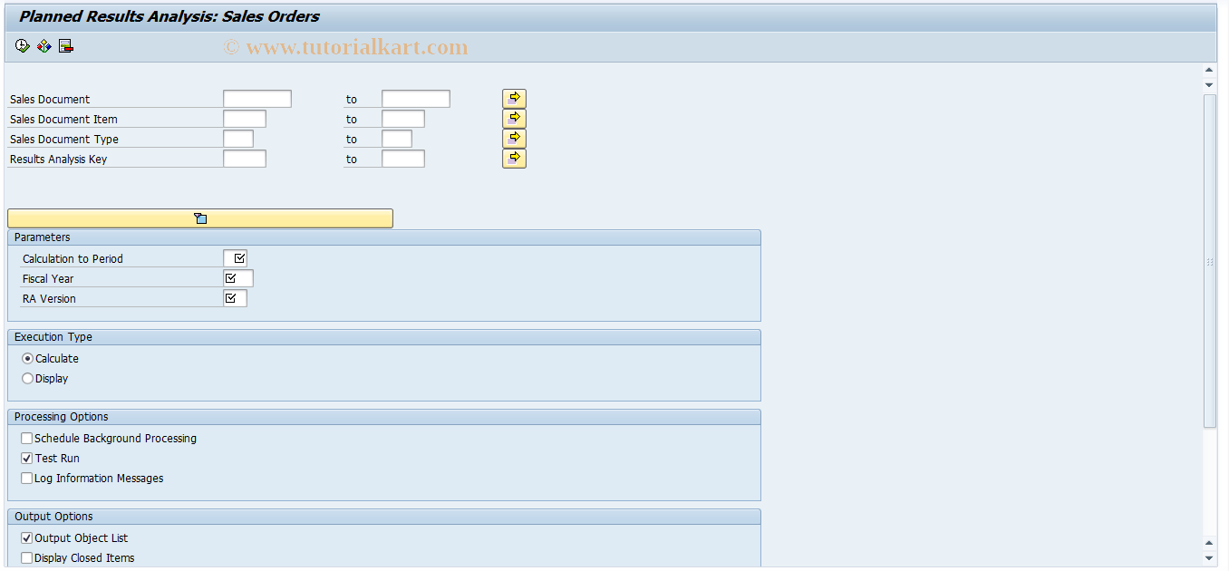 SAP TCode KKAKP - Plan Results Analysis: Sales Orders