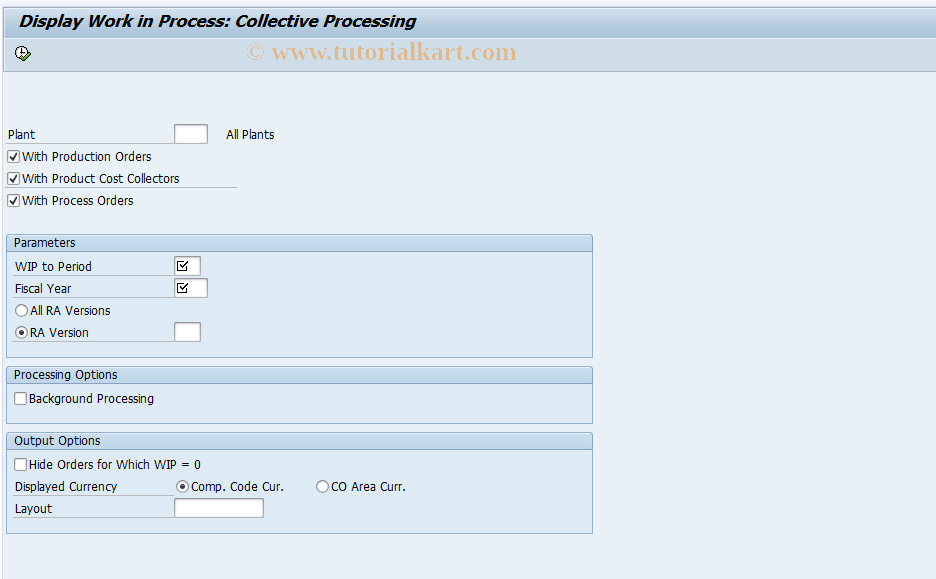 SAP TCode KKAQ - Display WIP - Collective Processing