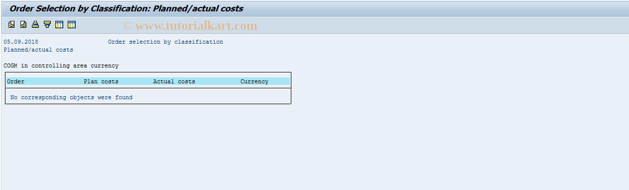 SAP TCode KKBD - Order Selection Without Variances