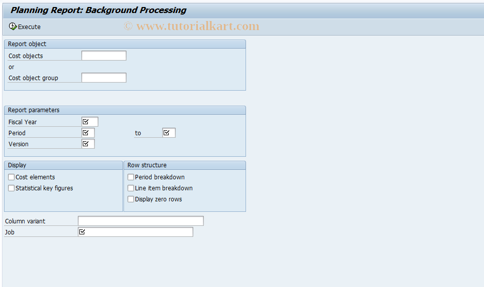 SAP TCode KKBH - Planning report: Cost objects