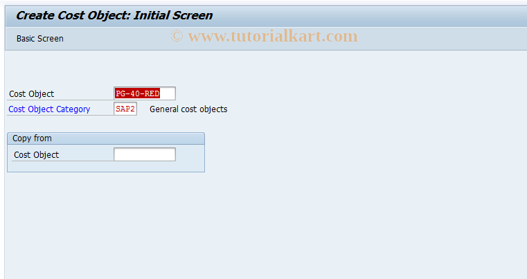 SAP TCode KKC1 - Create Cost Object