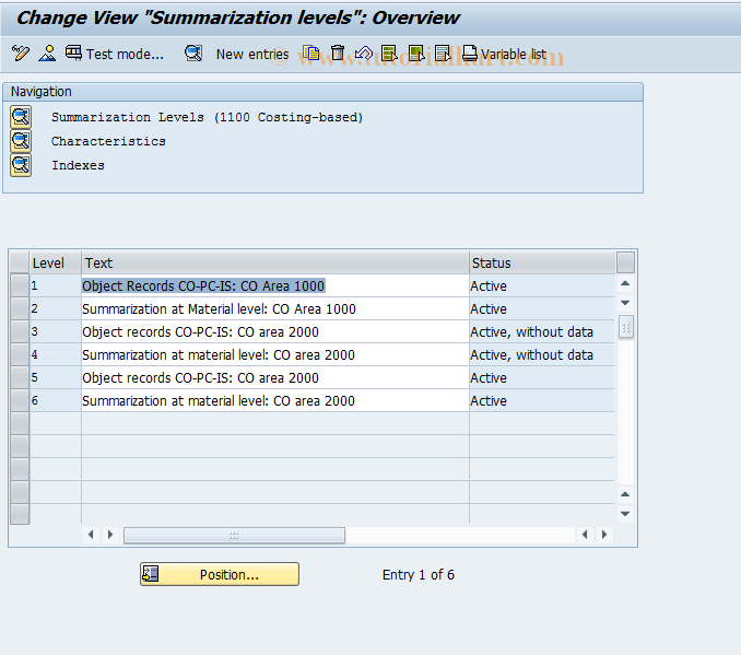 SAP TCode KKDV - CO-PC: Summarization level maintenance 