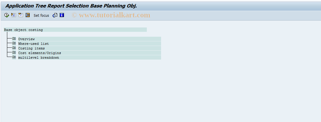 SAP TCode KKE7 - Report Tree Base Planning Object