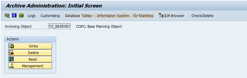 SAP TCode KKE8 - Archive Base Planning Objects