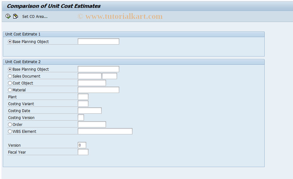 SAP TCode KKEC - Compare Base Object - Unit Cost Est