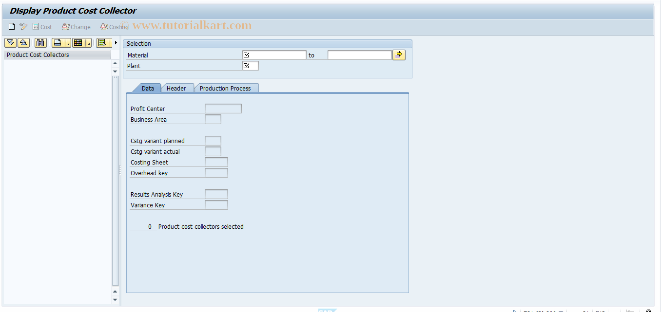 SAP TCode KKF6N - Maintain Product Cost Collector