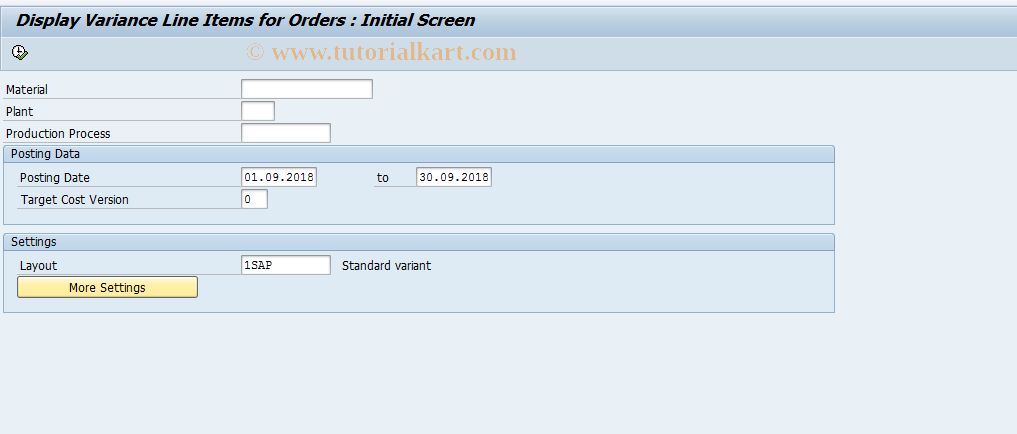 SAP TCode KKFB - RS Header: Line Items Variance