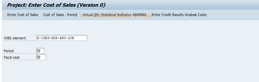 SAP TCode KKG2 - Create Cost of Sales: Project