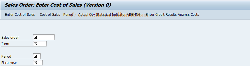 SAP TCode KKG3 - Create Cost of Sales: Sales Order