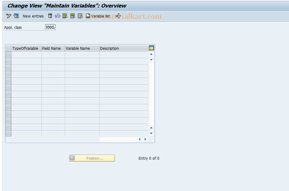 SAP TCode KKMLV - Maintain Global Variable