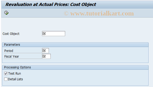 SAP TCode KKN1 - Actual Revaluation: Cost.Obj. Indicator Processing 