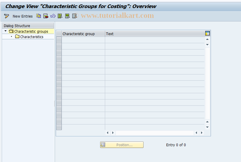 SAP TCode KKOG - Characteristic Groups for Costing
