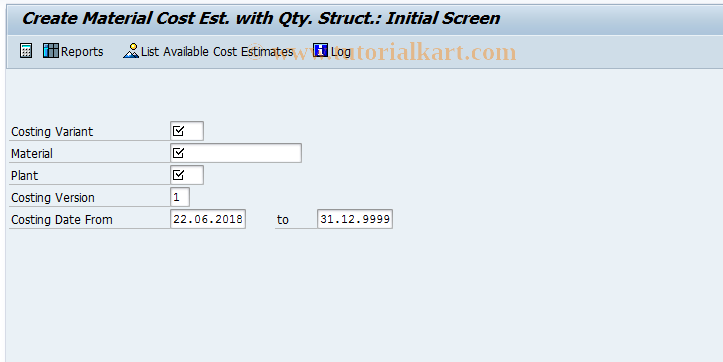 SAP TCode KKPB - Change Cost Est with o Qty Structure