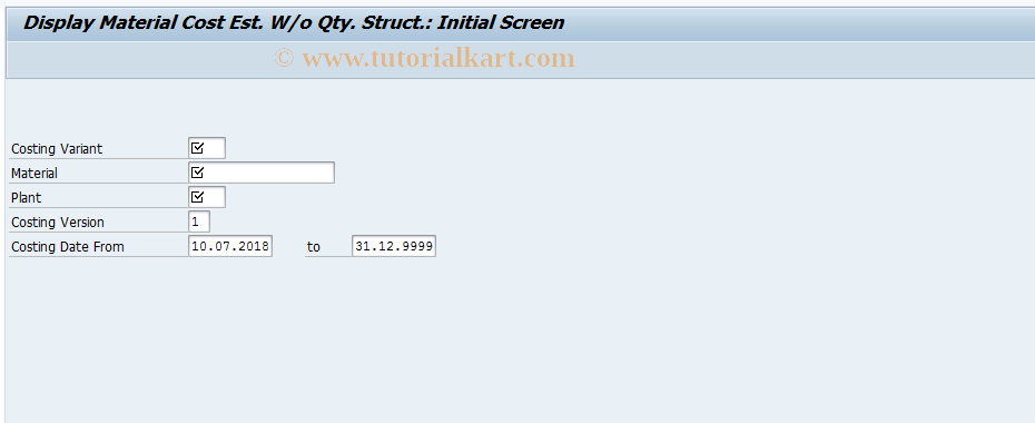 SAP TCode KKPC - Display Cost Est with o Qty Structure