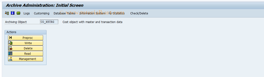 SAP TCode KKPQ - Create Cost Object Archive