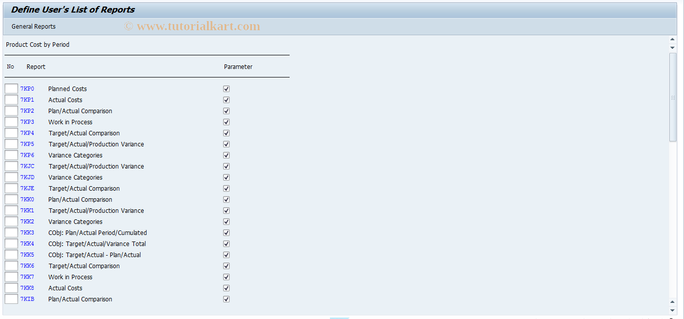 SAP TCode KKPU - User's List of Reports