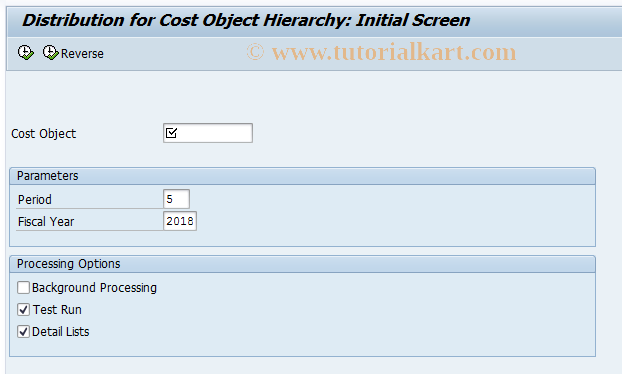 SAP TCode KKPX - Actual Cost Distribution: Cost Object 