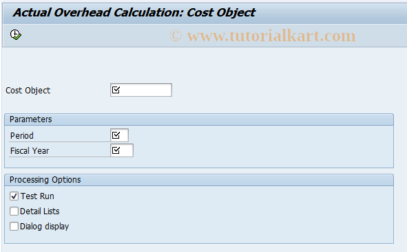 SAP TCode KKPZ - Actual Overhead: Cost Obj Individ.