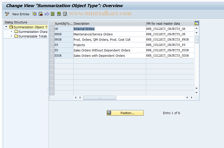 SAP TCode KKR1 - CO Summarization: Summ. Object Types