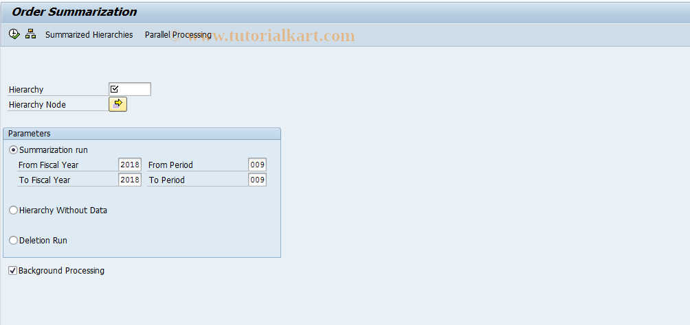 SAP TCode KKRA - Order Summarization