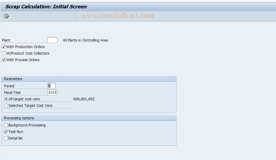 SAP TCode KKS3 - Scrap - Product Cost by Lot (C)