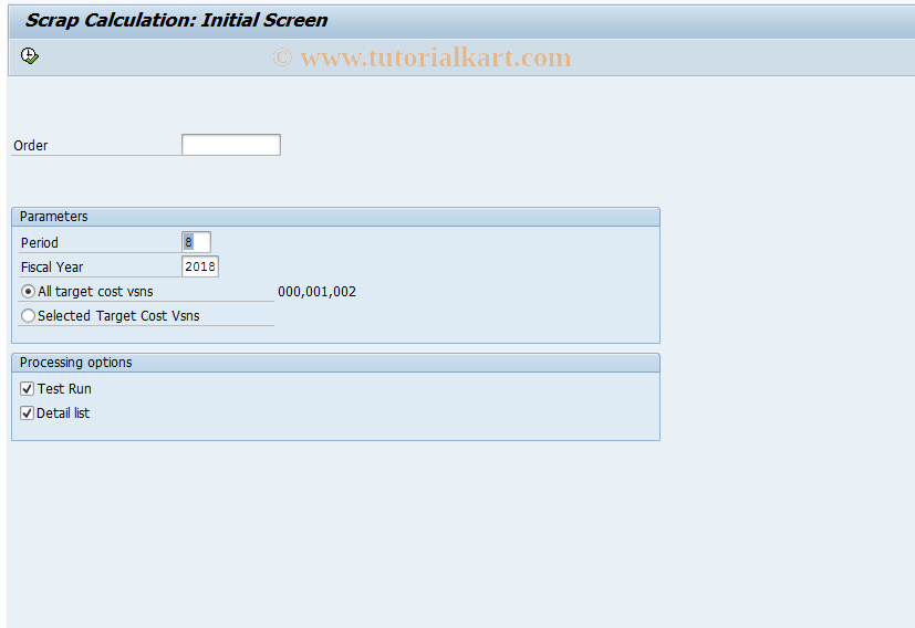 SAP TCode KKS4 - Scrap - Product Cost by Lot (I)