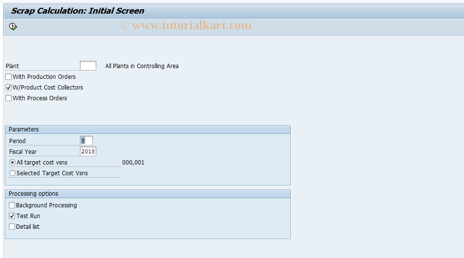 SAP TCode KKS7 - Scrap - Product Cost by Period (C)