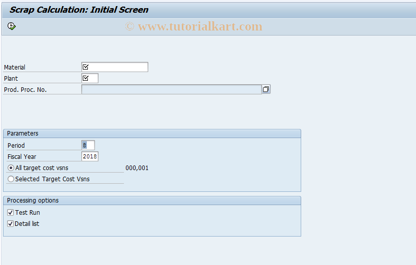 SAP TCode KKS8 - Scrap - Product Cost by Period (I)