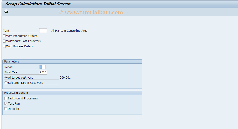 SAP TCode KKSR - Scrap - Engineer-to-Order (C)