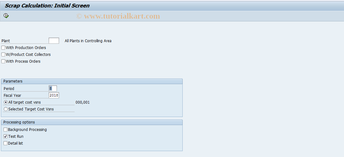 SAP TCode KKSV - Scrap - Cost by Sales Order (C)