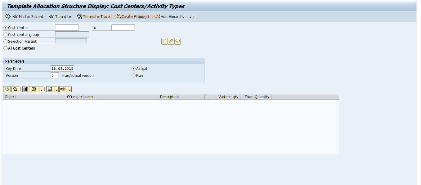 SAP TCode KL20 - Templ. Allocation Struct. CCTR/Acty Type