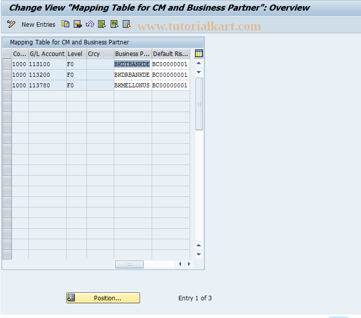 SAP TCode KLMAP - Assign Accounts to Business Partner