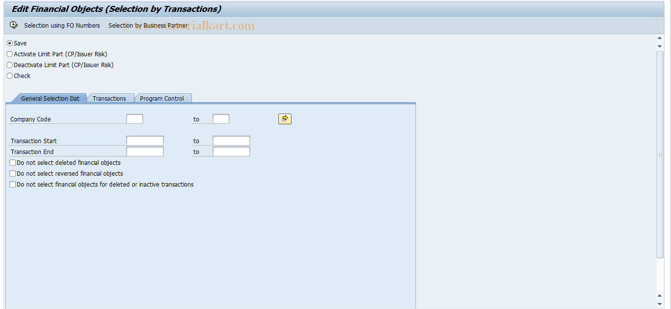 SAP TCode KLMASSUPD_VT_OLD - Mass Processing of Financial Objects