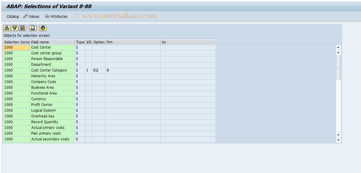 SAP TCode KM1V - Cost Center Selection Variants